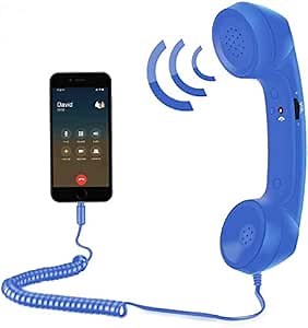 Cell Phone Handset, Retro Telephone Handset 3.5 mm Wired Anti Radiation Noise Reduction Receivers for iPhone, Android Mobile Phones, Smartphone (Dark Blue)