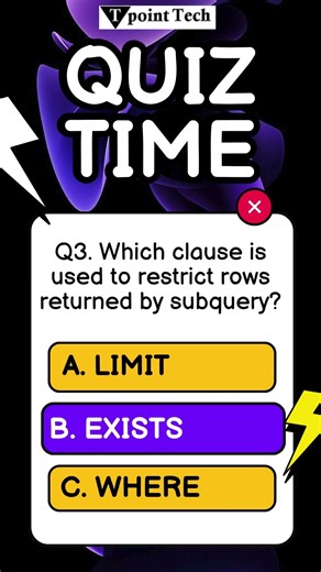 MySQL MCQs | MySQL Practice Questions & Answer | Tpoint Tech