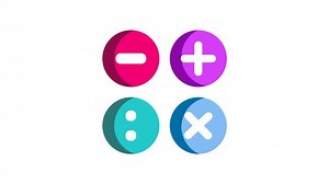 Animated math with multiplication, division, subtraction and addition icon . Seamless looping video with alpha channel on transparent background. motion graphic animation