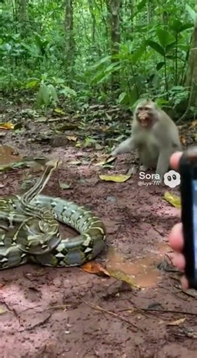 Monkey vs Giant Python Standoff Turns Terrifying 😱🐒🐍 #Wildlife #viralshorts #funny