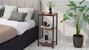 3 -Tier End Table, Tall Nightstand for Small Spaces, Tall Side Table with Storage Shelves, Telephone Table, Small Entry Table for Living Room, Bedroom, Sofa Couch, Hallway, Office, Greige