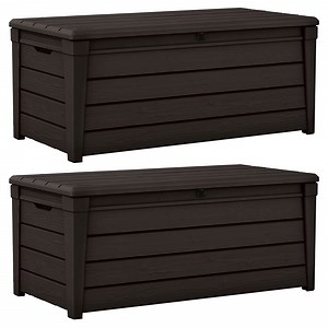 Keter Brightwood Weatherproof Patio Deck Storage Box Bench, Brown (2 Pack)
