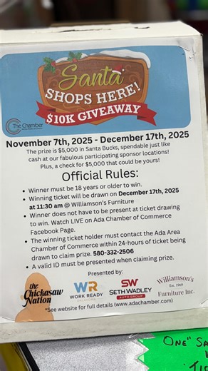 We are spreading the Christmas cheer! We are proud to be part of Ada’s Chamber of Commerce Christmas Giveaway! Grab your favorite treats and collect tickets to win big! 🎅💖🍬 #giveaway #santa #christmas #shopping #shoplocal #fyp #explore #adaoklahoma | Ada’s Candy Shoppe