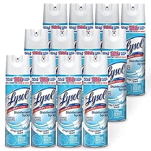 Lysol Disinfectant Spray, Household Essential Cleaning Supplies, Multi-Purpose Room Spray, Antibacterial Sanitizer Spray, Upholstery Deodorizer, Home and Bathroom, Crisp Linen,19 Fl Oz (Pack of 12)