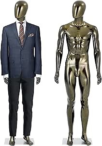 Male Mannequin Full Body Bronze - 74” Mannequin Dress Form Display with Adjustable Head and Arms,Detachable Manikins Stand Metal Base (Dull Polish)