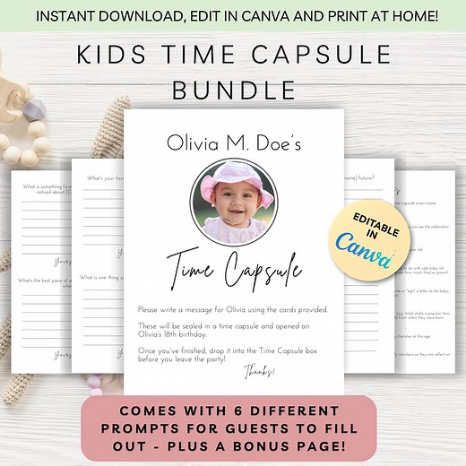 Baby Time Capsule Template, Time Capsule First Birthday, Baby Keepsake Bundle, Time Capsule Ideas, Modern Minimalist - Etsy