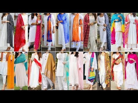 Beautiful White Suit Design with Contrast Dupatta idea 2023 | Colourful Dupatta Design on White suit