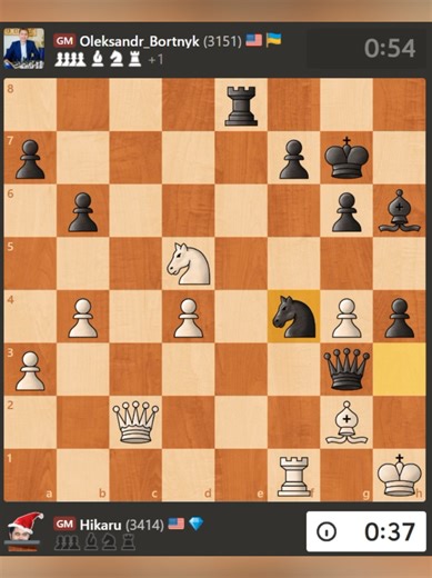 Hikaru vs Oleksandr Bortnyk ♟ Unusual opening with early bishop trades, long strategic fight, and a marathon endgame where every second matters. High-level calculation, patience, and pure speed chess tension till the last move. #chess #tiktokchess #hikaru #bortnyk #blitzchess