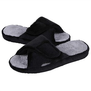 Litfun Women's Fuzzy Slippers Adjustable Terry Cloth Indoor Slippers Open Toe House Shoes with Arch Support