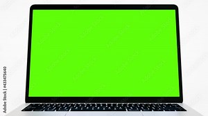 Empty Green Screen Display Laptop for Watching and Paste Background e Business Blog or Gaming App. Copy 3d Pc with Clear Chroma Key for Mockup. Concept Computer Technological Video Call Close-Up 4k