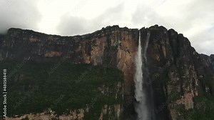 Scenic aerial view of Angel Fall world's highest waterfall in Canaima Venezuela rainforest