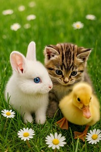 Cutest little spring squad ever 🐰🐱🦆🌸💕 . . #cuteanimals #cutekittens #animallover #bunny #ducks | The Cute Page