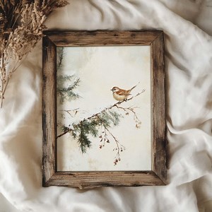 Little Bird Winter Print Muted Vintage Wall Art | Neutral Cottage Winter Decor | PRINTABLE | No. 772 - Etsy