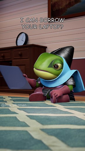 Man Working on Laptop Cartoon