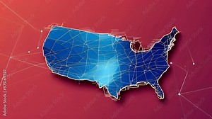 A stylized map of the United States with a gradient and connection lines.