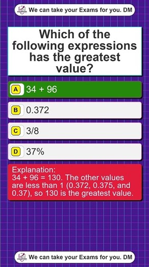 WHICH OF THE FOLLOWING EXPRESSIONS HAS THE GREATEST VALUE? #testtakingtips