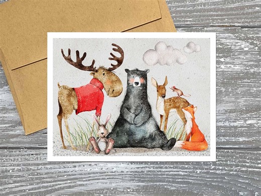 Woodland Animals Note Card Set: Watercolor Forest Thank You Notes - Etsy