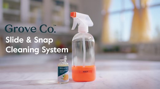 Cleaning is now a snap ✨ With the new Grove Co. Glass Spray Bottle, just adjust the Slide & Snap labeling attachment, add water and your Grove Co. Cleaner Concentrate of choice, shake gently, and spray! Shop now → https://bit.ly/3sbFpvI | Grove Collaborative