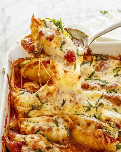 Stuffed Shells – saucy, cheesy baked pasta shells stuffed with ricotta, spinach, and marinara comfort. Recipe link in comments 👇 | JoCooks