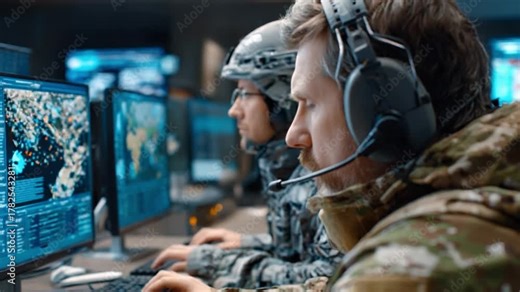 Cybersecurity Command Center: Dedicated specialists work diligently within a high-tech control room, focused on safeguarding digital assets, monitoring data streams, and ensuring operational security.