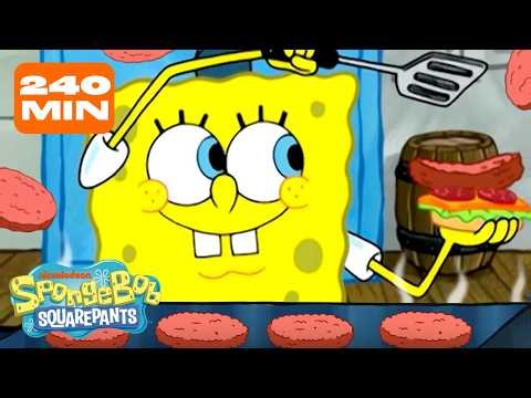 4 Hours of SpongeBob Working at the Krusty Krab 🍔 | SpongeBob