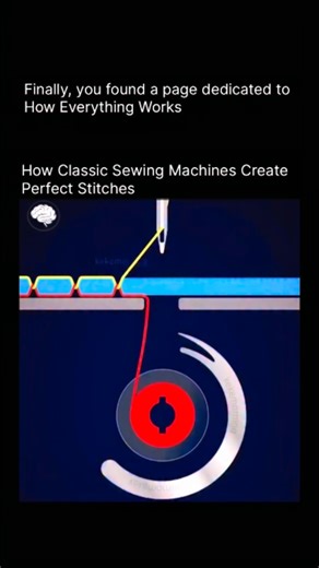 How Everything Works on Instagram: "Before electric motors existed, sewing machines relied entirely on human power. A hand crank or foot-operated treadle turned a large wheel, converting simple manual motion into precise mechanical movement. With each rotation, the needle carried the top thread down through the fabric. Beneath the fabric, a shuttle or bobbin mechanism wrapped a second thread around the needle thread, forming a lockstitch a strong, interlocking knot that holds fabric together sec