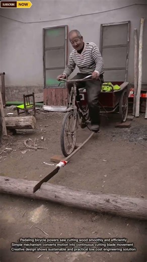 Creative Bicycle Powered Saw Cuts Logs with Simple Mechanics