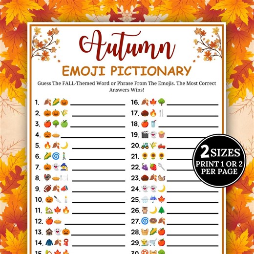 Autumn Emoji Pictionary Game, Printable Fall Emoji Quiz, Emoji Guessing Game, Fall Emoji Trivia, Printable Autumn Party Games, Family Game - Etsy