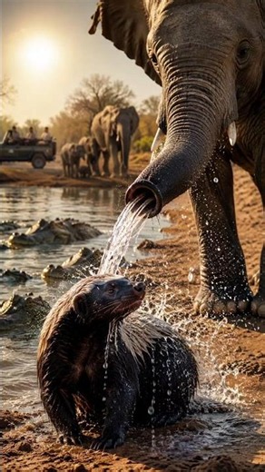 Thirsty Honey Badger Meets Kind Elephant | Incredible Wildlife Moment (4K)