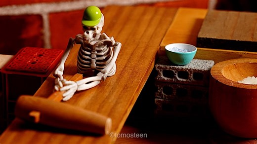 Stop Motion Skeleton Makes Mochi