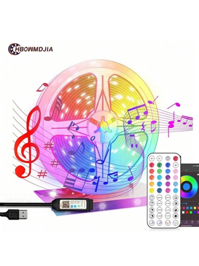 3ft To 50ft RGB LED Strip Lights With 44-Key Remote Control, LED Strip Lights With Music Sync And Color Changing Function, Dimmable, Cuttable, Easy Installation, Suitable For Living Room, Bedroom, Entertainment Room, Kids Room Decor, Holiday Atmosphere Lighting And Halloween Decoration | SHEIN