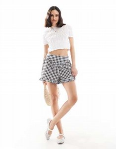 Wednesday's Girl ruffle edge gingham shorts in black | ASOS