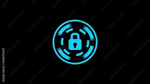 Lock icon security concept with glowing shield and lock icon on dark background. Closed padlock on digital circuit board. Safety concept. Stock Video