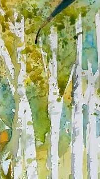 Easy Aspen Trees #watercolor #watercolorpainting #watercolorforbeginners #watercolourpainting