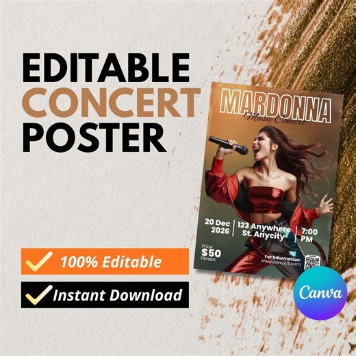 Concert Poster Canva Template | Editable Music Event Flyer, Gig & Live Show Poster - Etsy