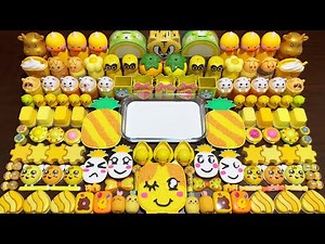 RELAXING WITH YELLOW PINEAPPLE CLAY AND GLITTER ! Mixing Random Things Into GLOSSY Slime #2552