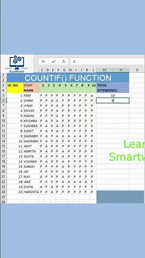 How to Count Attendance in Excel Using COUNTIF Function | Excel Tips & Tricks | #excel #exceltips