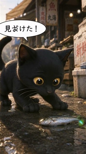 【感動】お腹をすかせた黒ねこ…初めて見つけた一匹の魚🐈🐟
