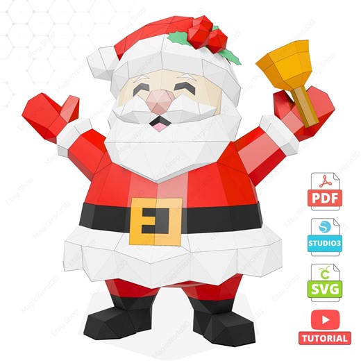 Santa Claus Papercraft Template, Low Poly DIY Sculpture (PDF, SVG, Studio3) - Etsy