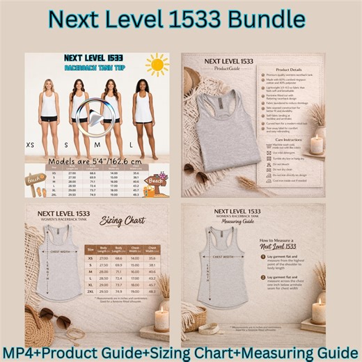 Next Level 1533 Sizing Bundle Video Size Chart Product Guide POD Etsy Seller Tool Boost Conversions Reduce Returns Tank Top Listing Upgrade - Etsy