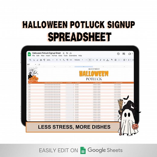 Halloween Potluck Sign-up Spreadsheet: Editable Google Sheet Planner (digital Download) - Etsy