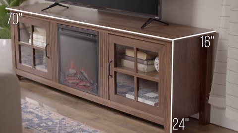 Walker Edison Bern Classic 2 Glass Door Fireplace TV Stand for TVs up to 80 Inches, 70 Inch, Grey Wash