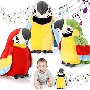 3 Pcs Talking Parrot for Kids Repeats What You Say Electric Interactive Toys Talking Stuffed Animal Toys Plush Electronic Speaking Pets for Kids Boys Girls Early Learning Birthday Gifts