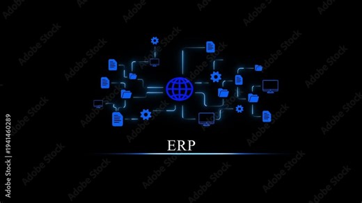 Modern E R P System Digital Network with Connected Devices and Data Flow Visualization ERP system business technology