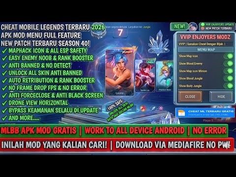 CHEAT ML TERBARU 2026 | MOD MENU APK UNLOCK ALL SKIN MLBB | ANTI BANNED | VIP ENJOYER MOBILE LEGENDS