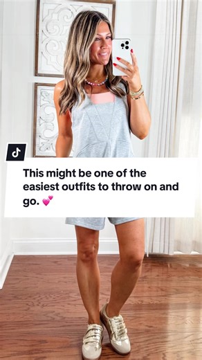 The Easy Throw-On Romper Every Busy Mom Needs 💕 Casual Athleisure Outfit This might be one of the easiest outfits to throw on and go. 💕 This casual athleisure romper is lightweight, comfortable, and perfect for busy days when you want to look cute without overthinking your outfit. I love the relaxed fit and the deep pockets, which make it super practical for everyday wear. It’s the kind of piece you can wear for school drop-off, errands, travel days, workouts, or just casual everyday outfits. 
