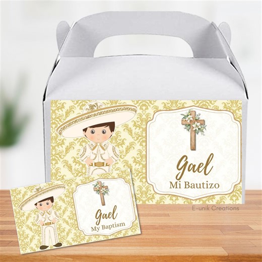 Gold Charro Baptism Gable Box Labels, Set of 12 Printed Party Box Stickers - Etsy Australia