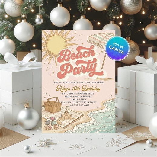 Beach Birthday Invitation Template, Splish Splash Party Invite, Summer Beach Bash Any Age, Editable 5x7 Printable, Digital Download Canva - Etsy