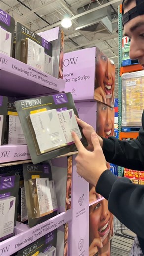 SNOW Dissolving Whitening Strips are now at Costco, no trays, no rinse, just effortless whitening that fits your routine. Find them in-store. #oralhealth #TeethWhitening #whiteningstrips #CostcoFinds | SNOW Teeth Whitening