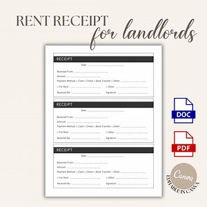 Landlord Rent Receipt Template 3 per Page, Tenant Rental Receipt PDF Canva MS Word, Rent Payment Form, Printable Instant Download CON14 - Etsy UK